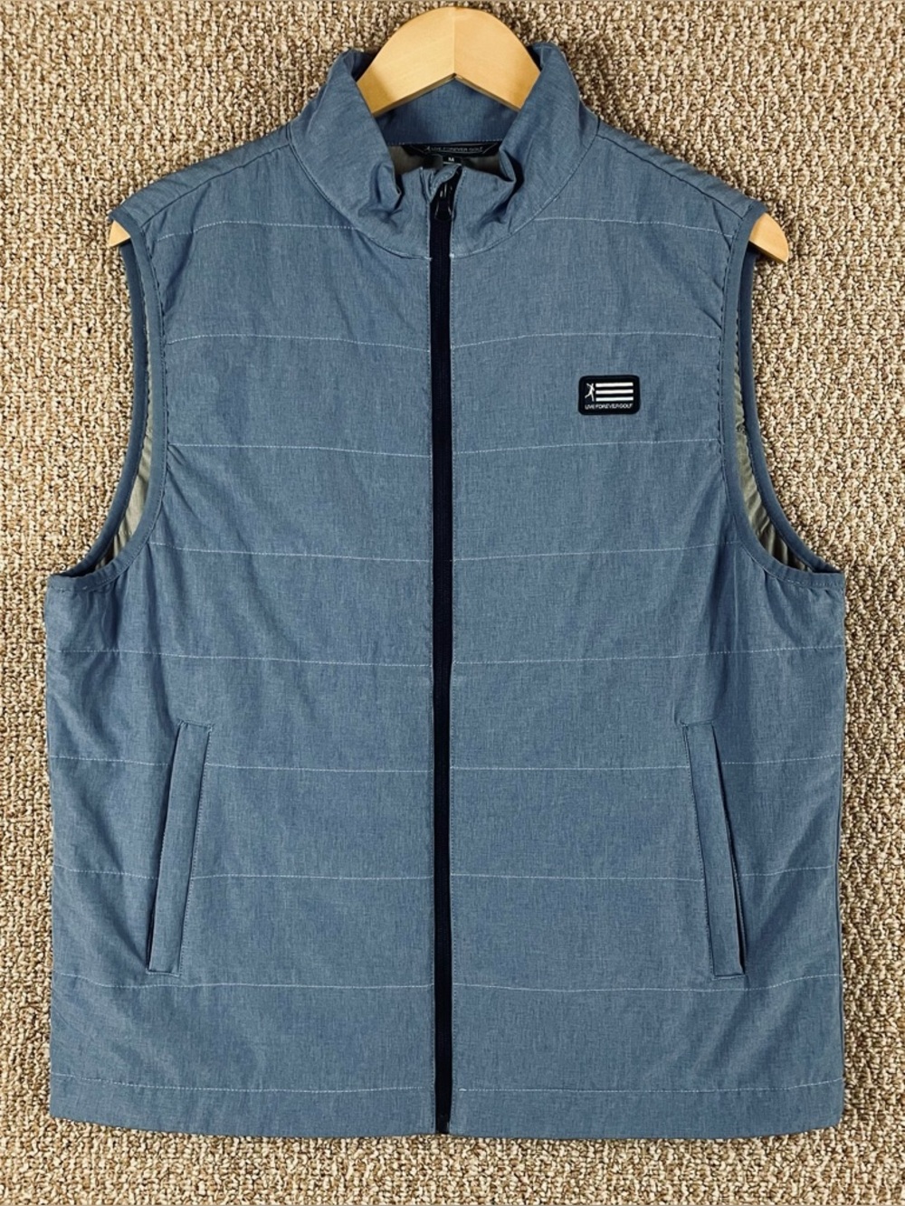 Live Forever Golf Vest Mens Medium Blue Performance Full Zip Lightweight Puffer